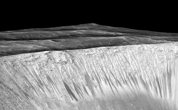 Image of Recurring Water Streaks on Walls of Garni Crater on Mars