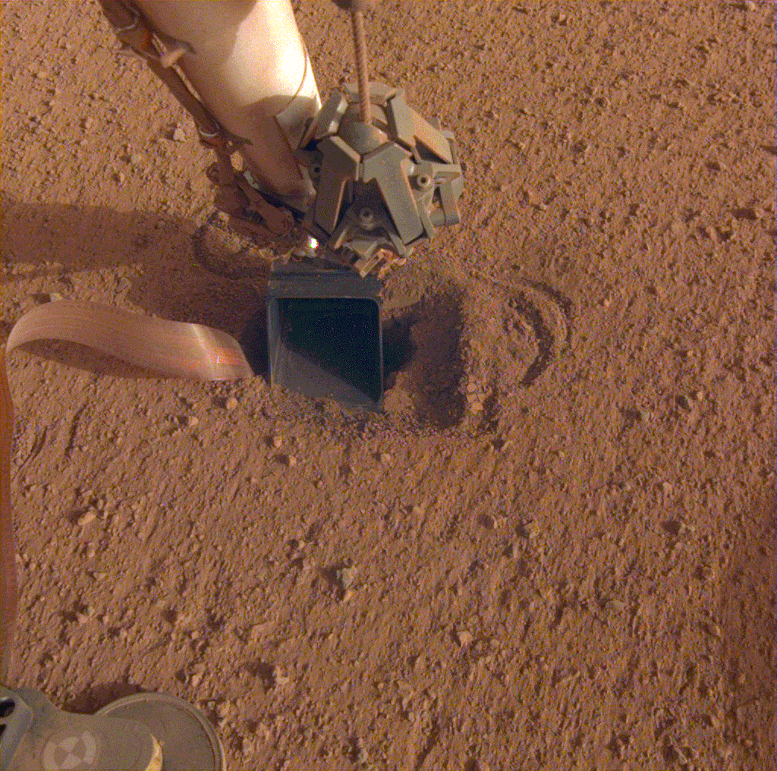 InSight Mole Taps Bottom of Lander Scoop