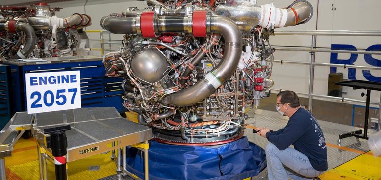 Inspecting RS-25 Rocket Engine