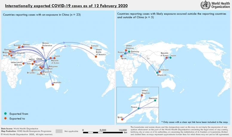 Internationally Exported COVID-19 Cases Map February 12
