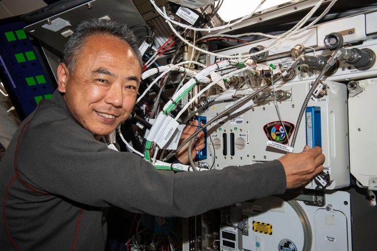 L'astronaute de la JAXA Satoshi Furukawa supprime le matériel d'expérimentation