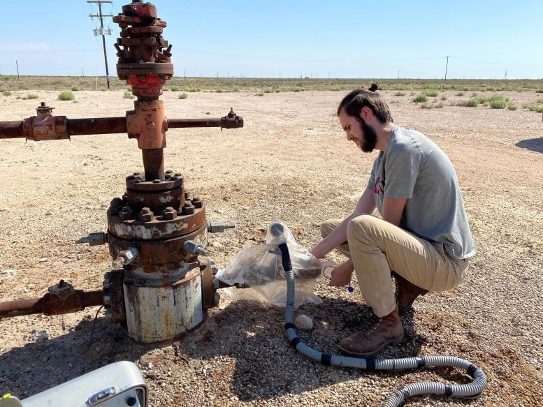 Jacob Hoschouer Samples Inactive Oil Well