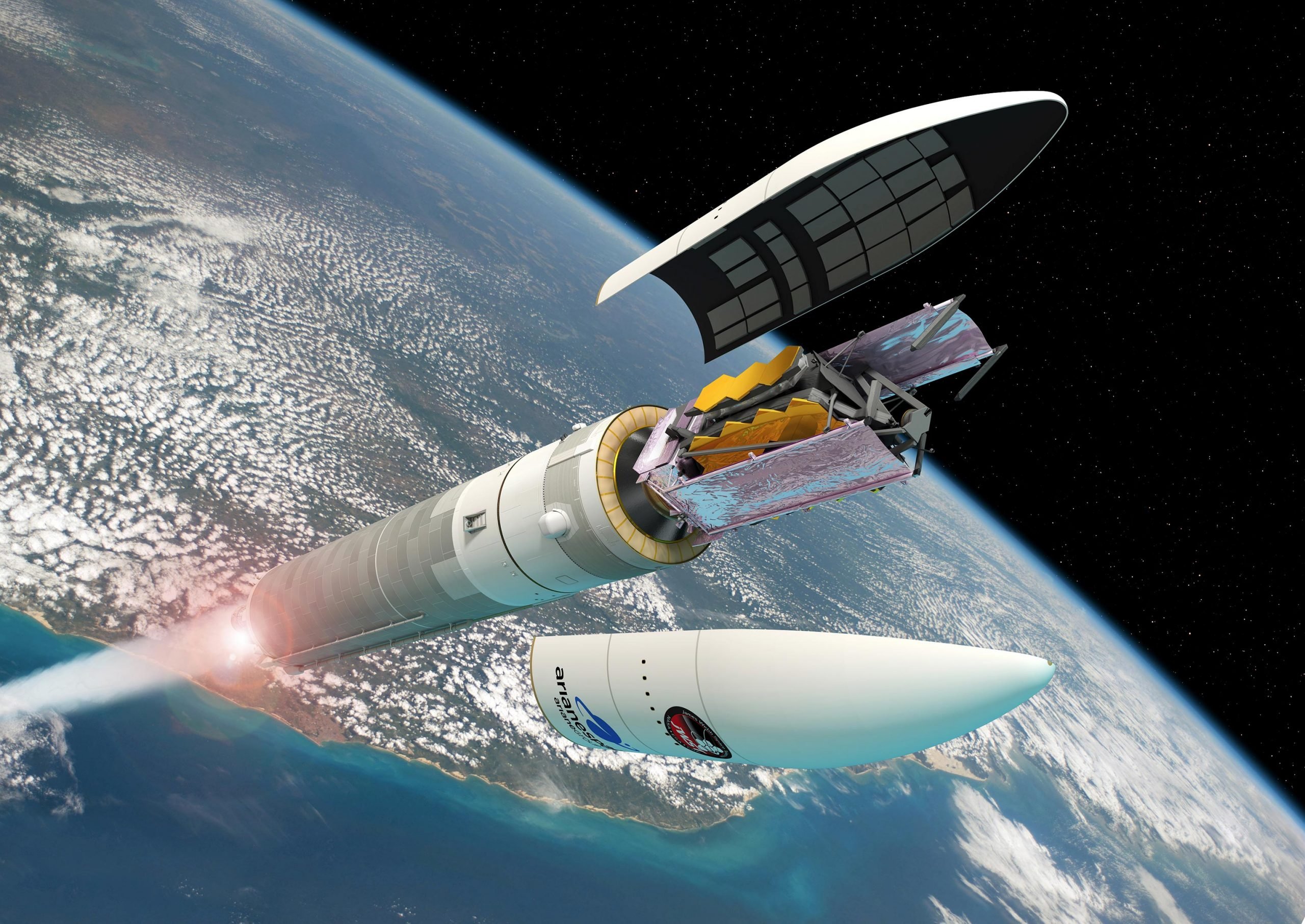Webb Space Telescope Secured Inside Ariane 5 Rocket Fairing for Launch thumbnail