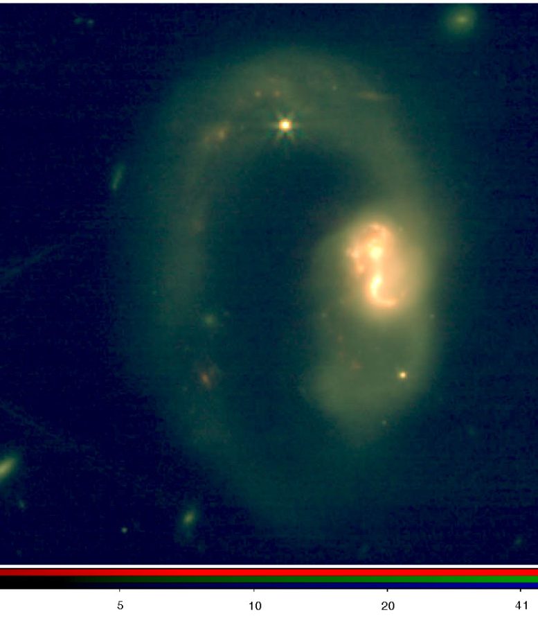 James Webb Space Telescope Near Infrared Camera False Colour Image of IRAS07251 0248