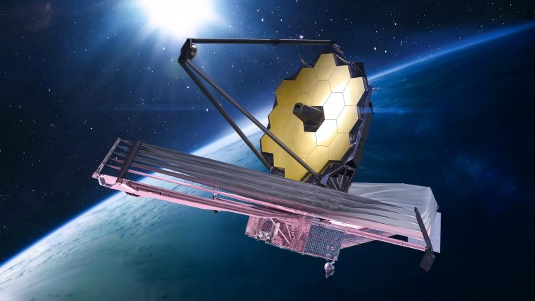 James Webb Space Telescope in Space Over Earth