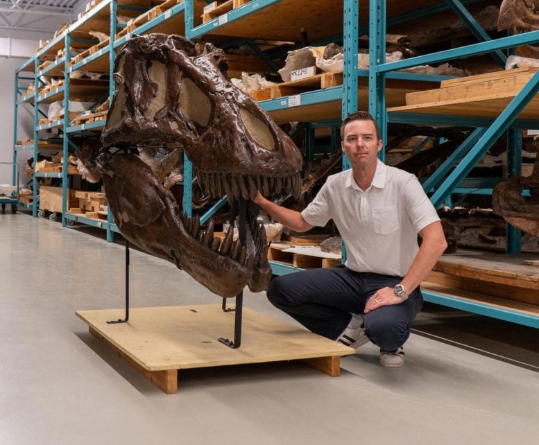 Jordan Mallon with T-Rex skull