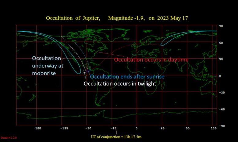 Jupiter Occultation 2023 Visibility Footprint