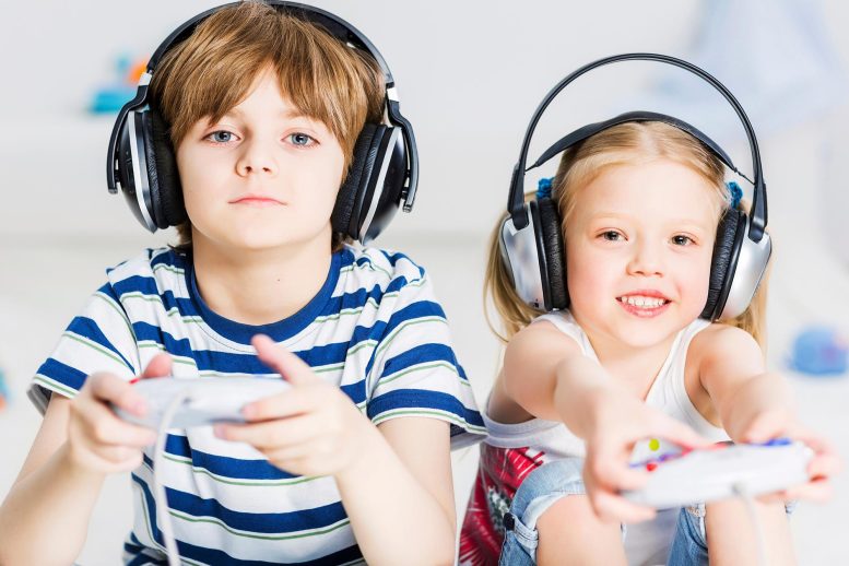 Kids Boy Girl Playing Video Games