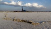 Lakebed With Drilling Rig