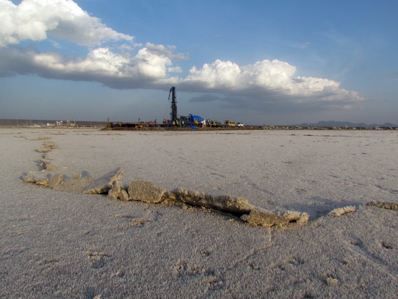 Lakebed With Drilling Rig