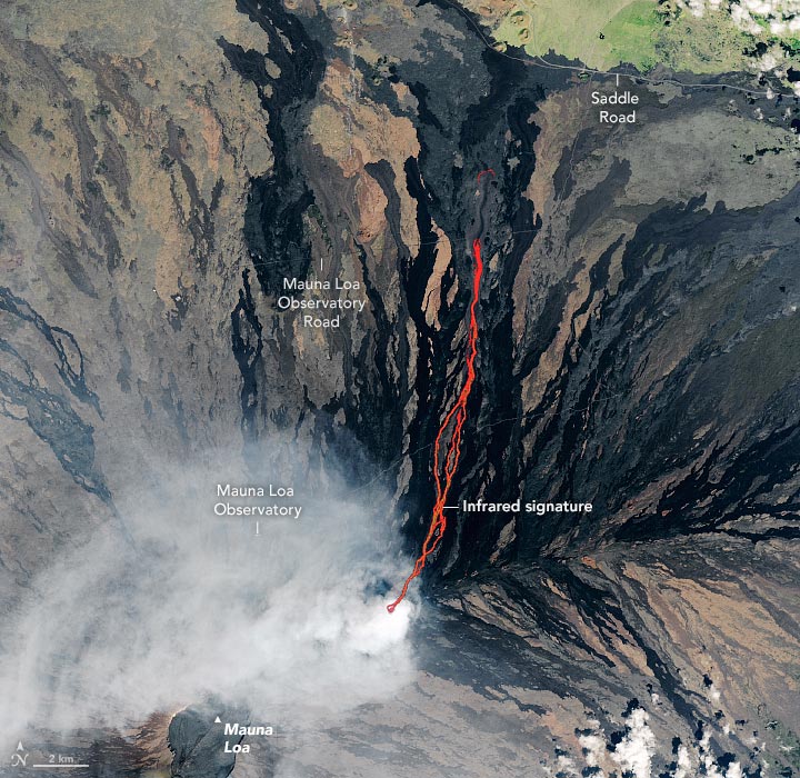 Landsat 9 Lava Flows North on Mauna Loa Annotated