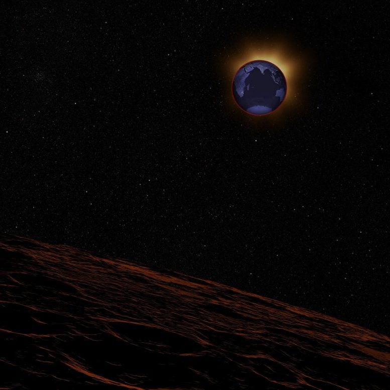 Widok czerwonego księżyca na ziemię