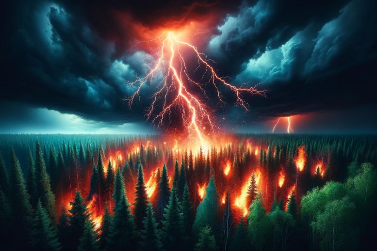 Lightning Igniting Forest Fire Art Concept