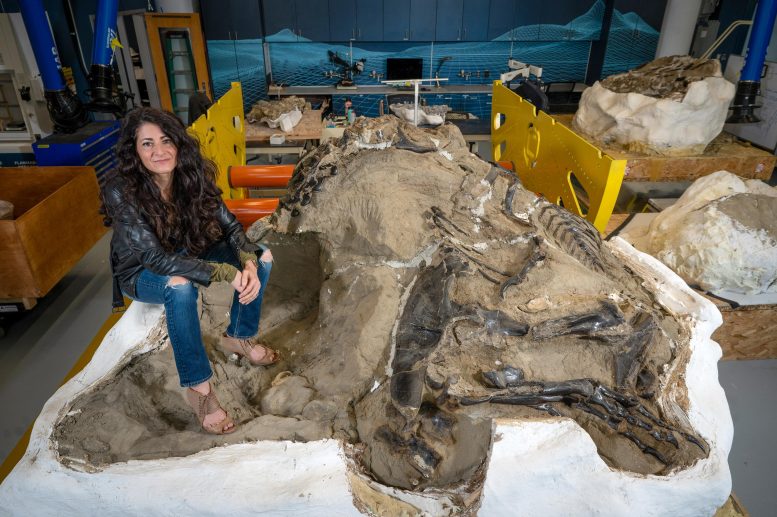 Lindsay Zanno With the Dueling Dinos Fossil