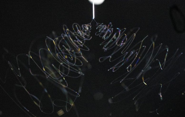 Liquid Polymer Stretched to Create Nanofibers