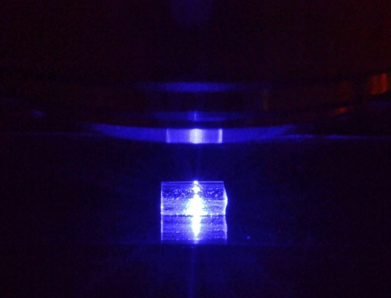 Lithium Fluoride Crystal Exposed to Blue Light