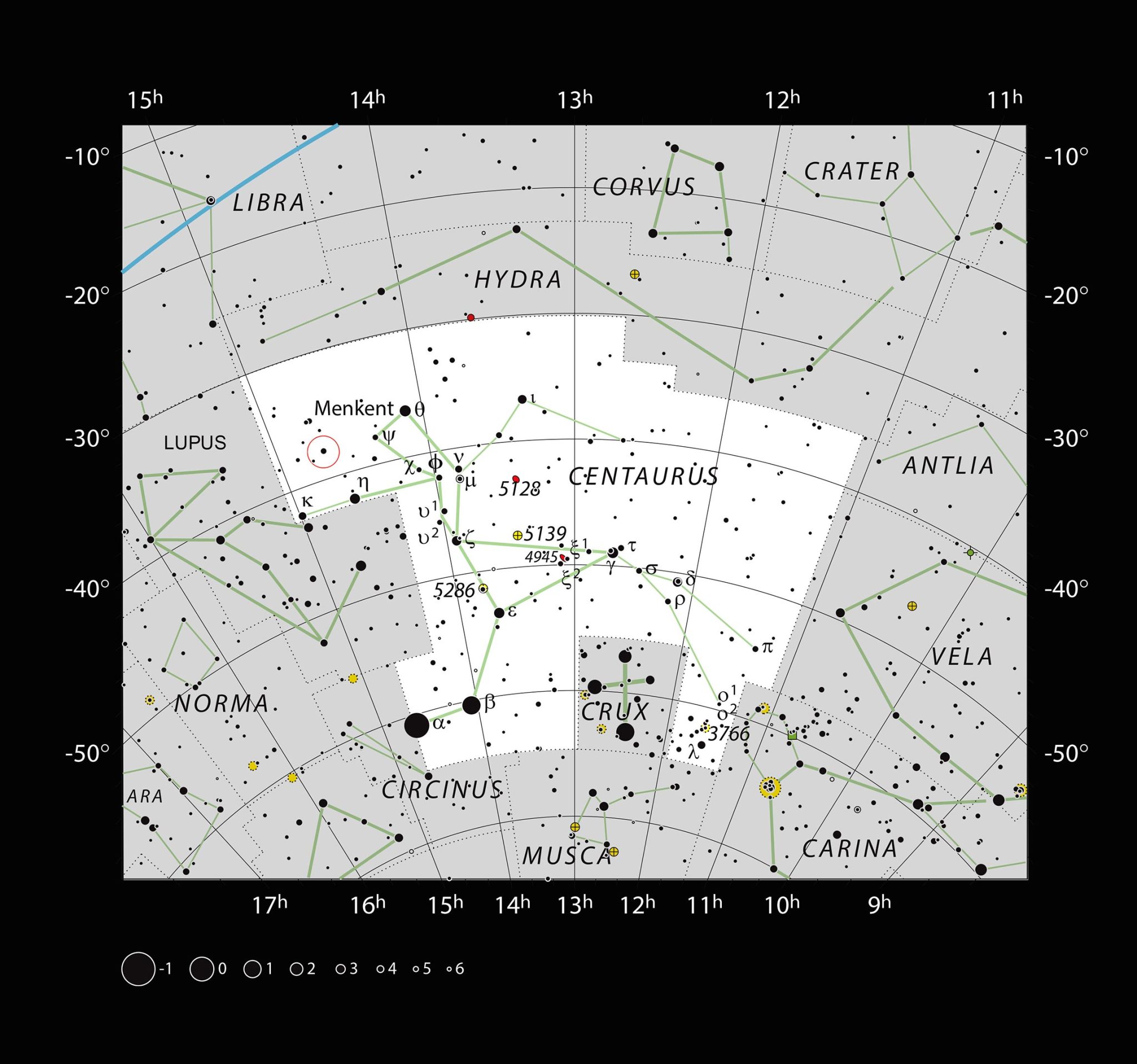 Проксима Центавра на карте звездного неба