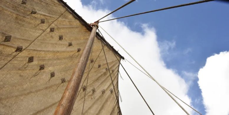 Looking Up at the Sail of a Viking Style Boat