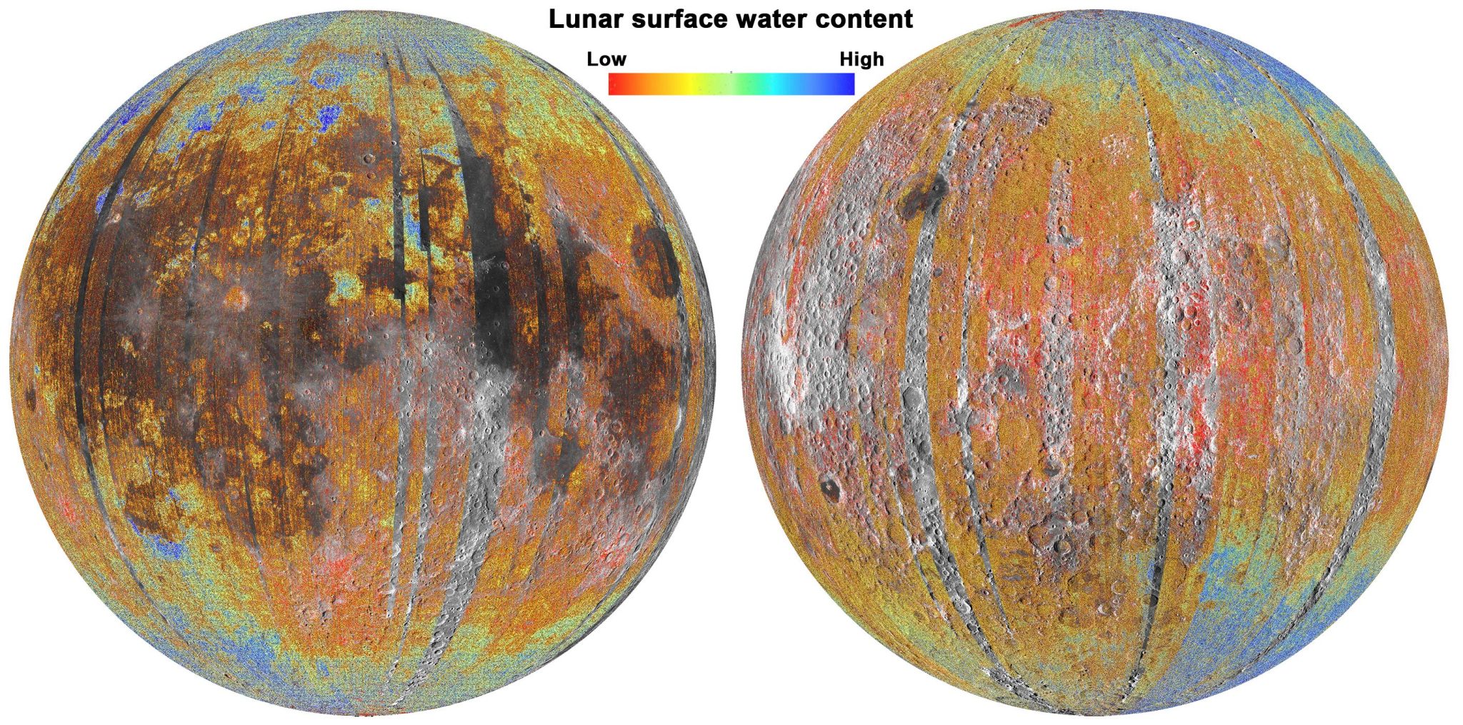 Lunar Water Map Surface of Moon