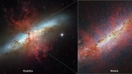 M82 (Hubble and Webb)