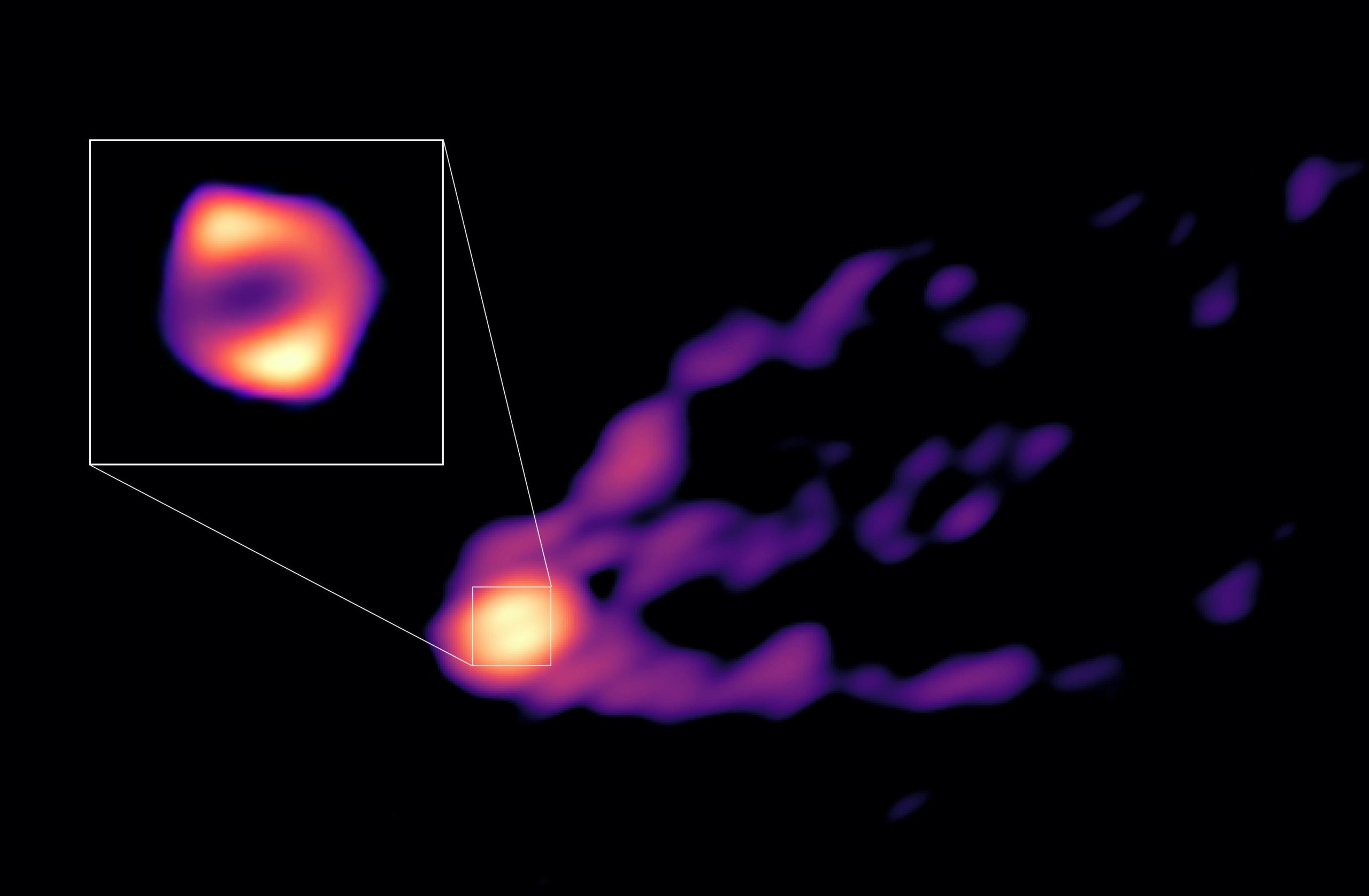 Bezprecedentní snímek silného výtrysku černé díry a jejího stínu pořízený astronomy