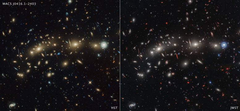 MACS 0416 (comparación entre Hubble y Webb)