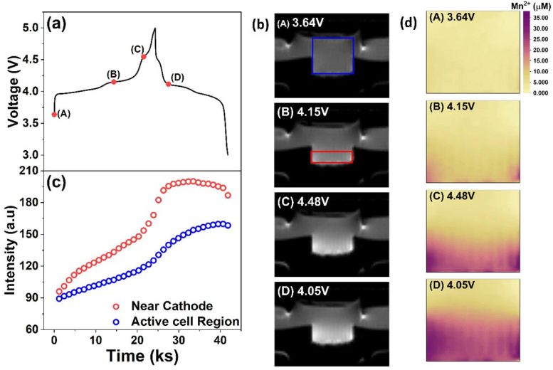 MRI Imaging and Mn²⁺ Mapping in a Lithium Battery During Charge Discharge