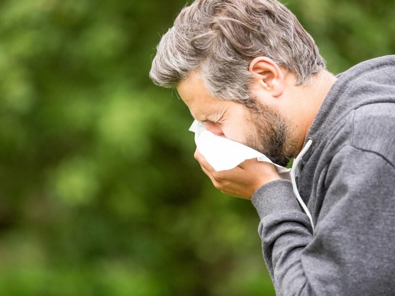 Man Allergies Sneezing Outside