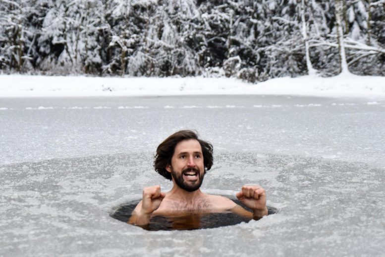Man Cold Water Bath Outside Winter