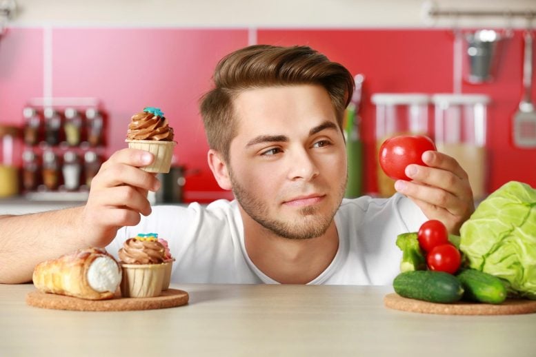 Man Diet Choices Healthy Unhealthy Food