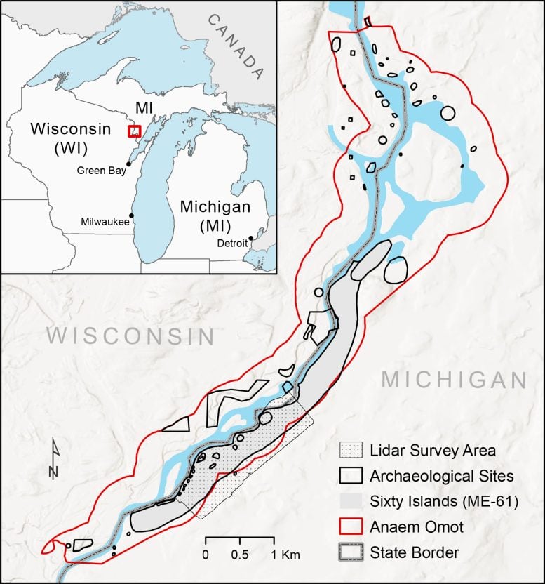 Map Shows Sixty Islands and Other Archaeological Sites