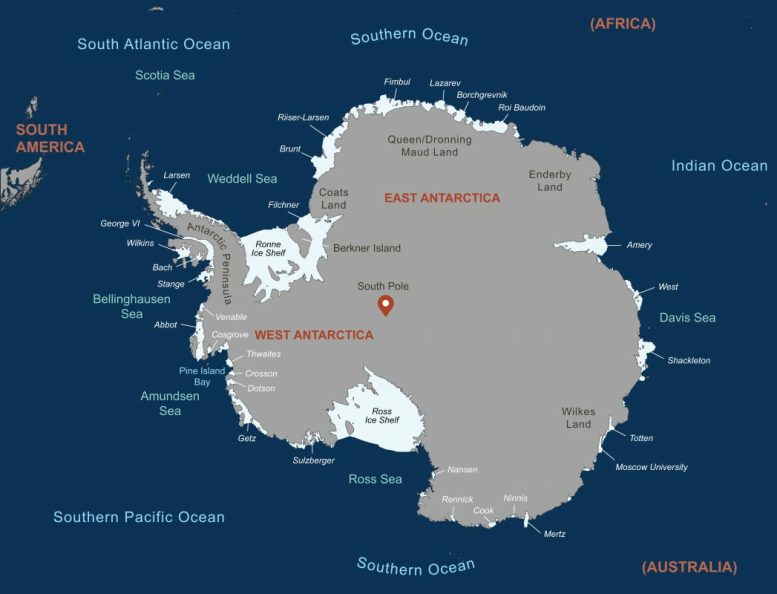 Map of Antarctica Ice Shelves