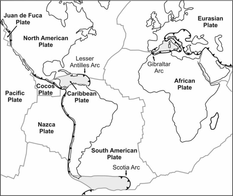 Map of Atlantic Subduction Zones