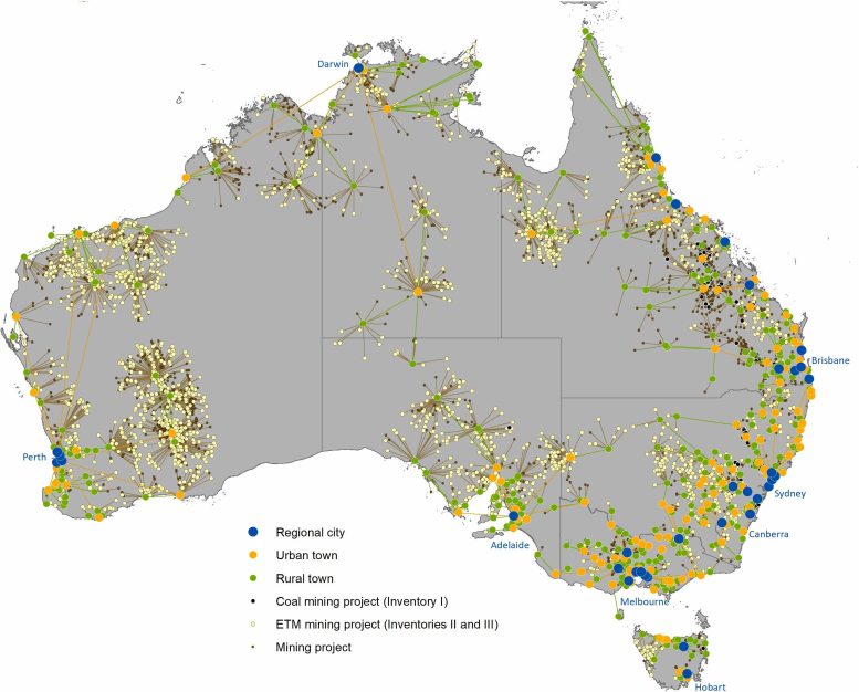 Map of Australia With Mine Town Systems