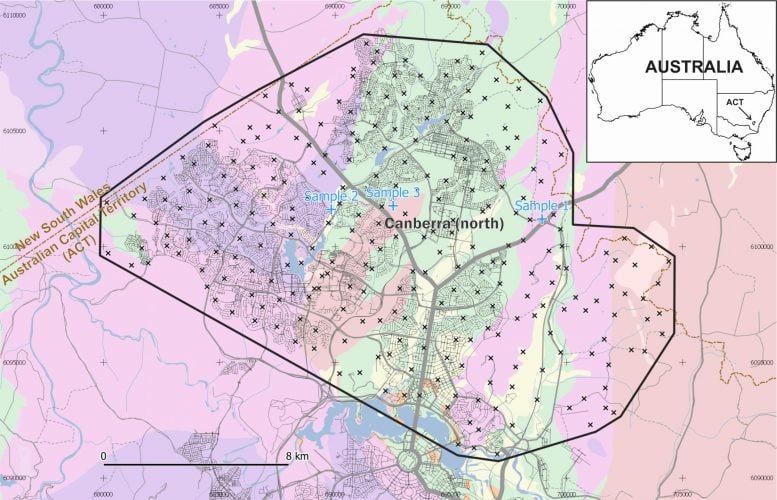 Map of Canberra Test Samples