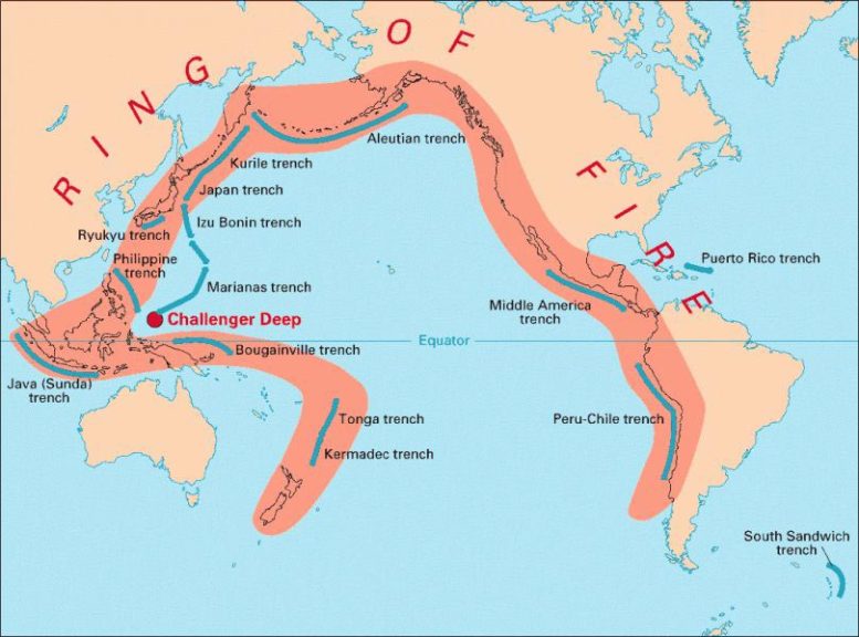 Map of Earthquake and Volcano Zones in the Ring of Fire