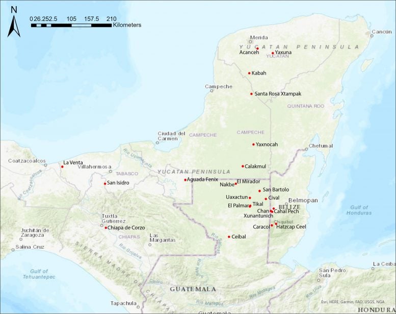 Map of Maya Lowlands in Eastern Mesoamerica