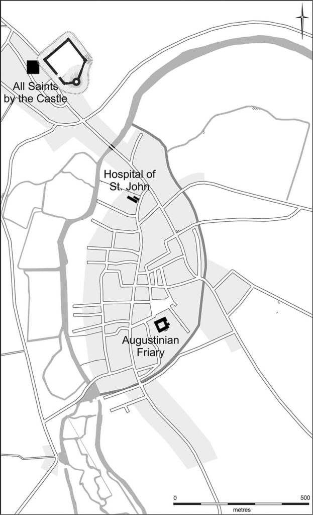 Map of Medieval Cambridge With the Locations of the Three Main Burial Sites