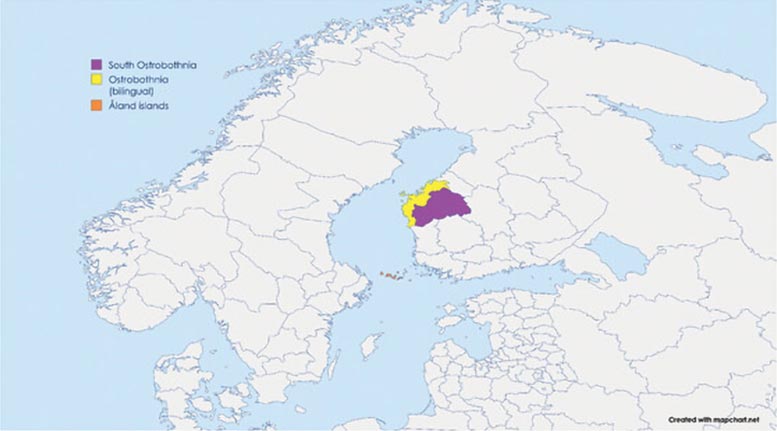 Map of Ostrobothnia, South Ostrobothnia, and Åland Islands