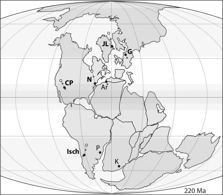 Map of Pangea 220 Ma