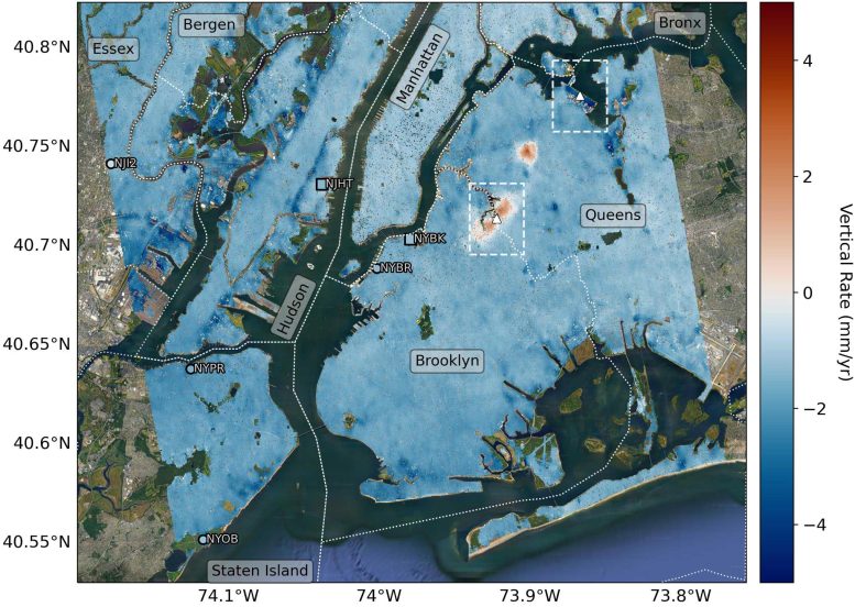 Χαρτογράφηση κάθετης κίνησης εδάφους σε όλη τη Νέα Υόρκη