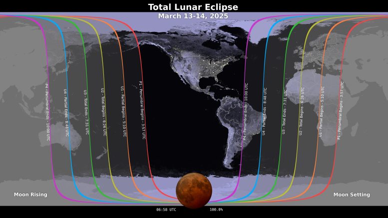 March 2025 Total Lunar Eclipse Visibility Map UTC