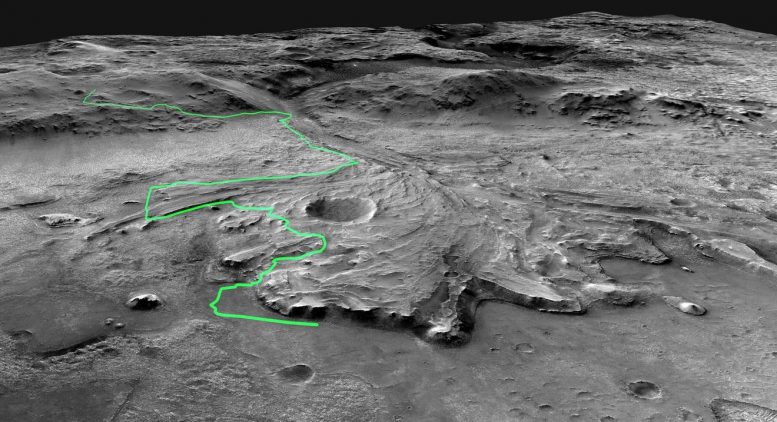 Mars 2020 Perseverance Rover Route Across Jezero Crater