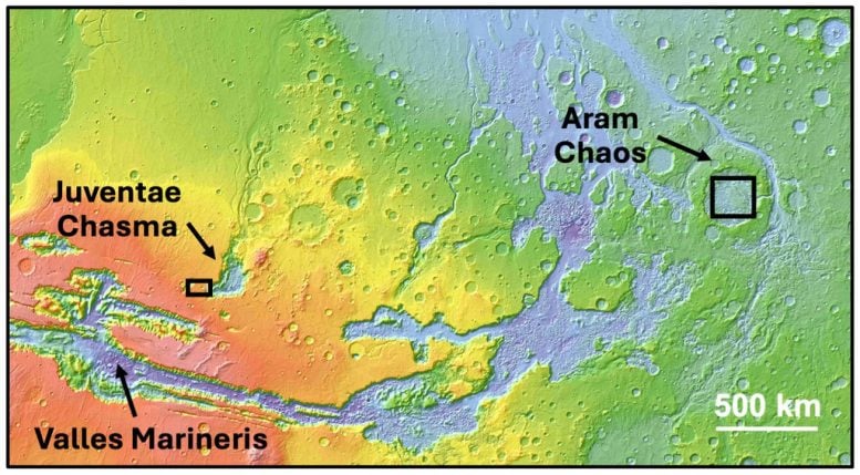 Mars Orbiter Laser Altimeter (MOLA) Map of Valles Marineris Region