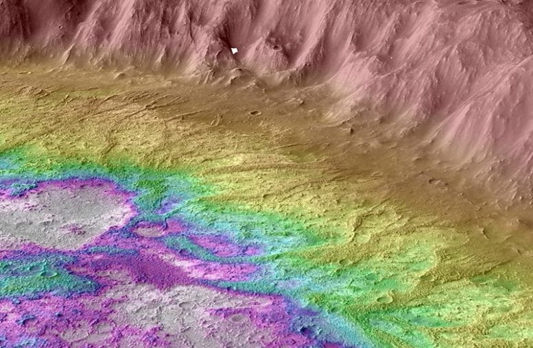 Topographic map of the water of the crater on Mars