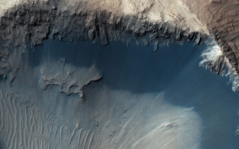 Martian Landslide Landscape Shaped by Ice