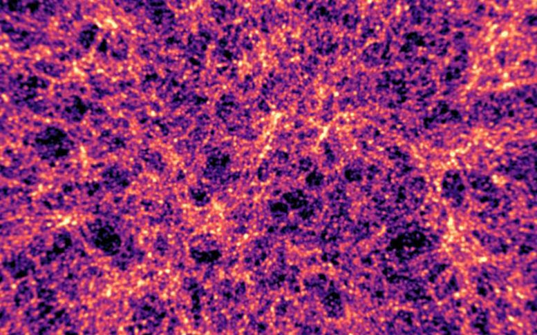 Карта на материята, получена от симулация на Вселената