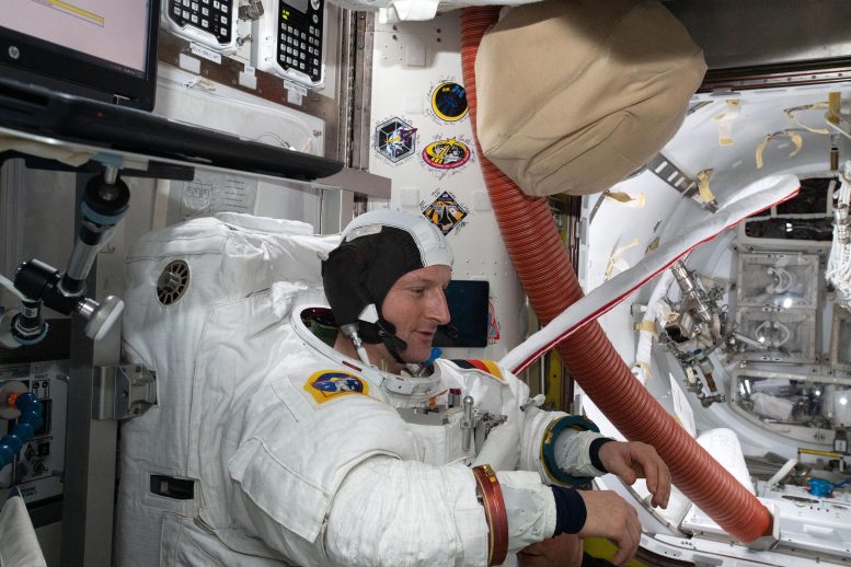 Matthias Maurer in a US EMU Spacesuit