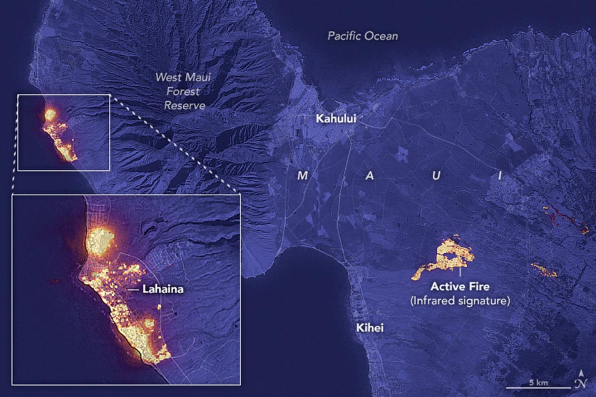 Wildfire Wreaks Havoc in Lahaina, Maui A Satellite’s View of Devastation