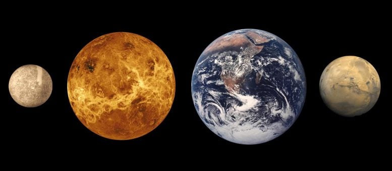 Merkury, Wenus, Ziemia i Mars